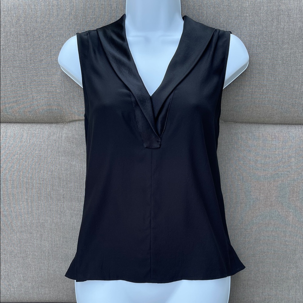 CHANEL Black Silk/Satin Detail V-Neck Sleeveless Top